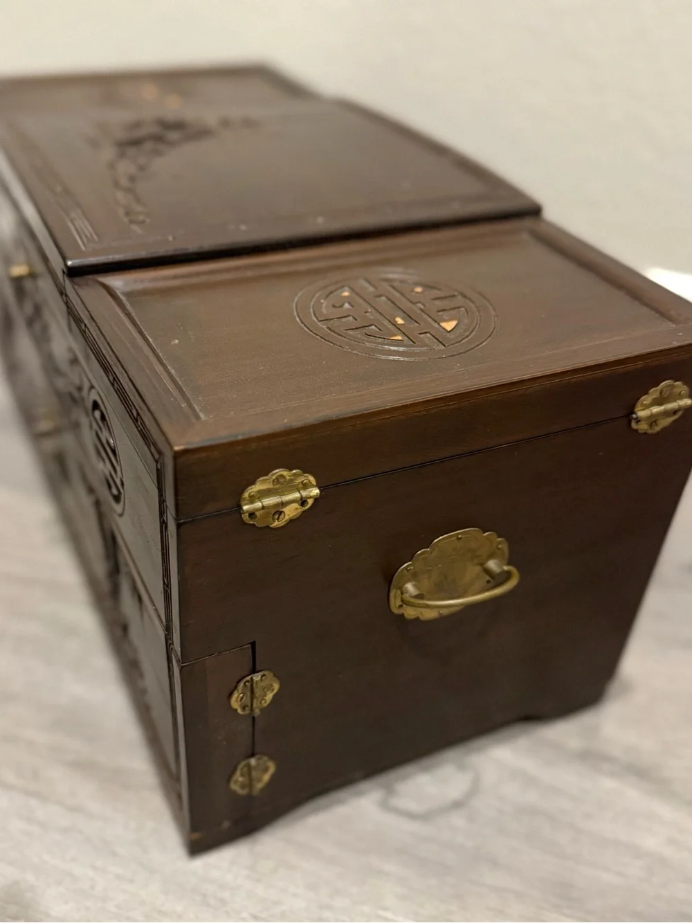 Decorative Blue Fabric-Lined Jewelry Box with Mirror - Brand Unspecified